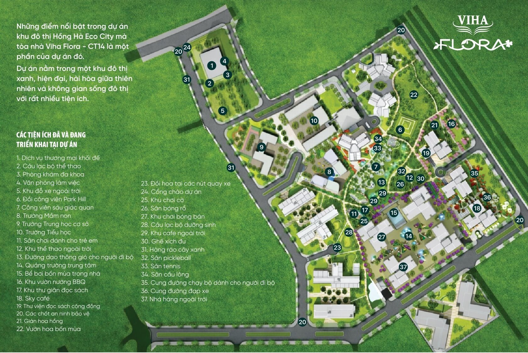 tiện ích dự án viha flora garden yên sở